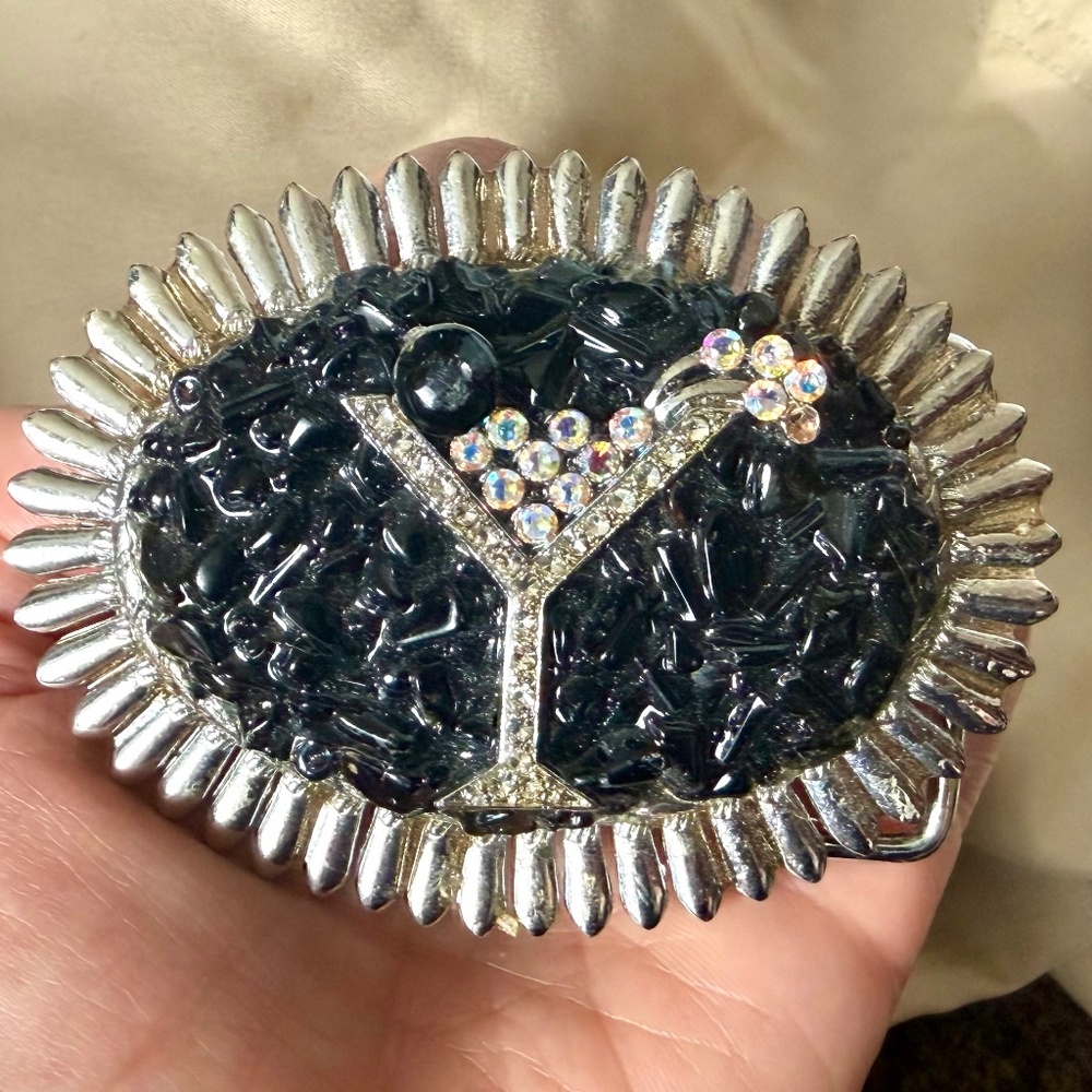 Vintage Rhinestone Martini Belt Buckle